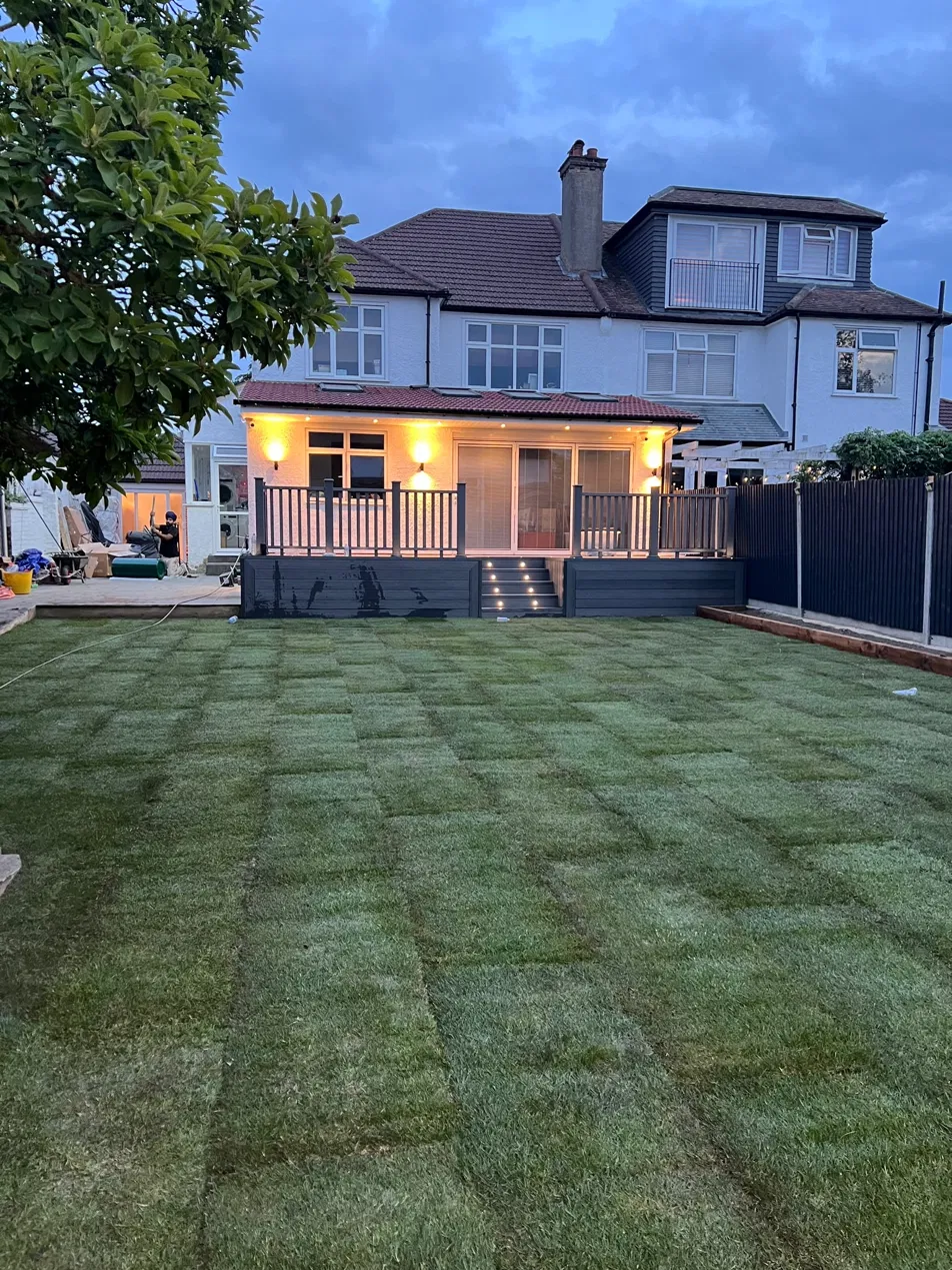 Landscaped garden and illuminated decking at Addiscombe